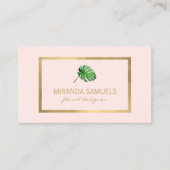 Tropische Waterverf Monstera Leaf Logo op Roze Visitekaartje (Voorkant)