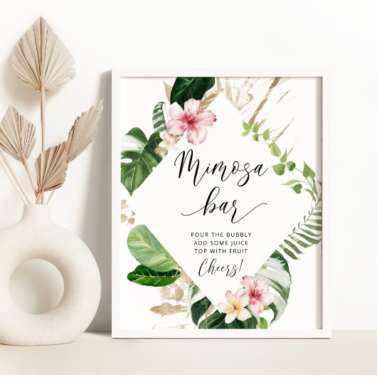 Tropische waterverf Monstera mimosa staafteken Poster