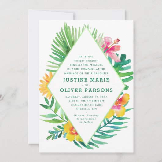 Tropische Waterverf nodigt uitnodigen voor bruilof Kaart (Voorkant)