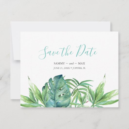 Tropische Waterverf Non-Photo Sla de datum op Save The Date (Voorkant)