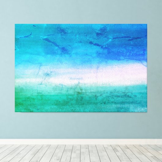 Tropische Waterverf Ocean Blue Green Abstracte Art Canvas Afdruk (Insitu (Houten vloer))