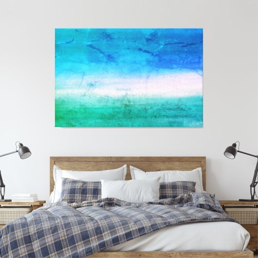 Tropische Waterverf Ocean Blue Green Abstracte Art Canvas Afdruk (Insitu (Slaapkamer))