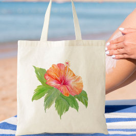 Tropische Waterverf Oranje Hibiscus Tote Bag