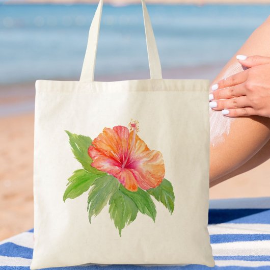 Tropische Waterverf Oranje Hibiscus Tote Bag