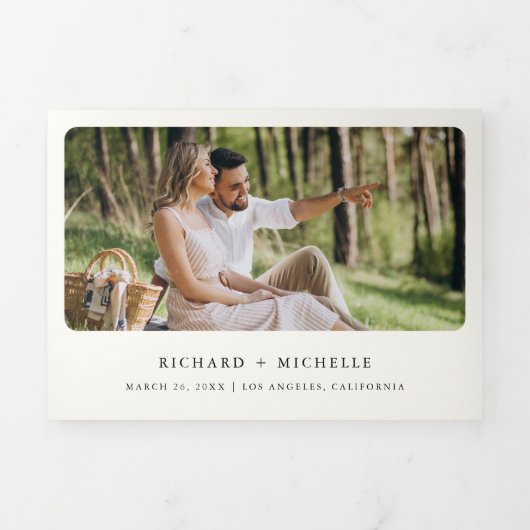 Tropische Waterverf Palm Beach QR Code Weddenschap Drieluik Uitnodiging (Cover)