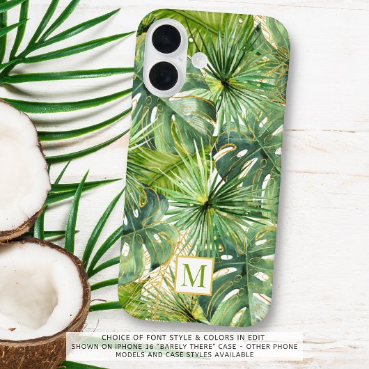 Tropische Waterverf Palm Botanisch Monogram Case-Mate iPhone Case