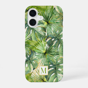 Tropische waterverf palm botanische monogram iPhone 16 hoesje