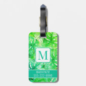 Tropische Waterverf Palm Botanische Monogrammen Bagagelabel (Achterkant verticaal)