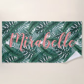 Tropische Waterverf Palm laat aangepaste koraalnaa Strandlaken (Voorkant)