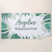 Tropische Waterverf palm laat aangepaste naam Strandlaken (Voorkant)