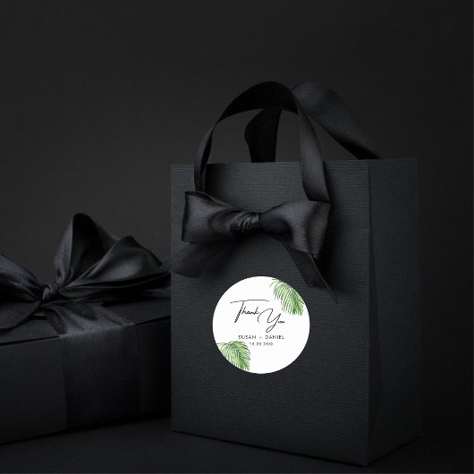 Tropische Waterverf Palm Leaves Bruiloft Dank u Ronde Sticker