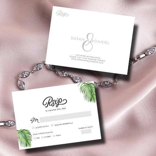 Tropische Waterverf Palm Leaves Bruiloft RSVP Kaar