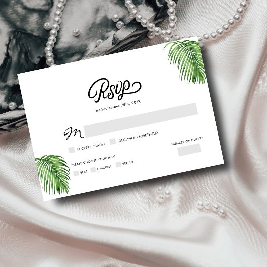 Tropische Waterverf Palm Leaves Bruiloft RSVP Kaar