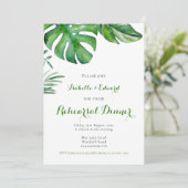 Tropische Waterverf Palm Leaves Rehearsal Dinner Kaart (Staand voorkant)