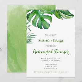 Tropische Waterverf Palm Leaves Rehearsal Dinner Kaart