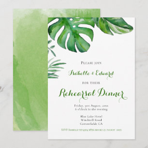 Tropische Waterverf Palm Leaves Rehearsal Dinner Kaart