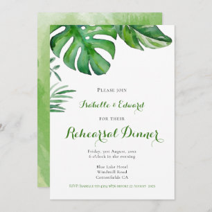 Tropische Waterverf Palm Leaves Rehearsal Dinner Kaart