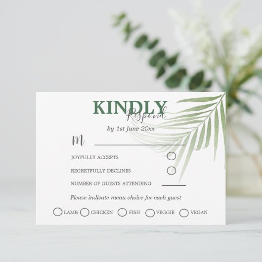 Tropische Waterverf Palm RSVP bruiloft (Staand voorkant)