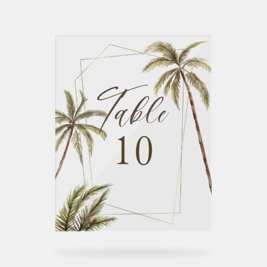 Tropische Waterverf Palm Trees Bohemian Wedding Acryl Bord (Voorkant)