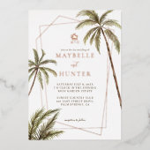 Tropische Waterverf Palm Trees Bohemian Wedding Folie Uitnodiging (Voorkant)