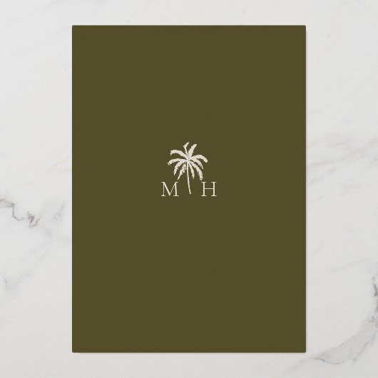 Tropische Waterverf Palm Trees Bohemian Wedding Folie Uitnodiging (Achterkant)