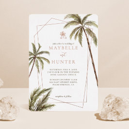 Tropische Waterverf Palm Trees Bohemian Wedding Folie Uitnodiging