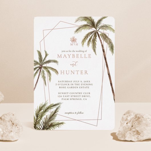 Tropische Waterverf Palm Trees Bohemian Wedding Folie Uitnodiging
