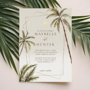 Tropische Waterverf Palm Trees Bohemian Wedding Folie Uitnodiging