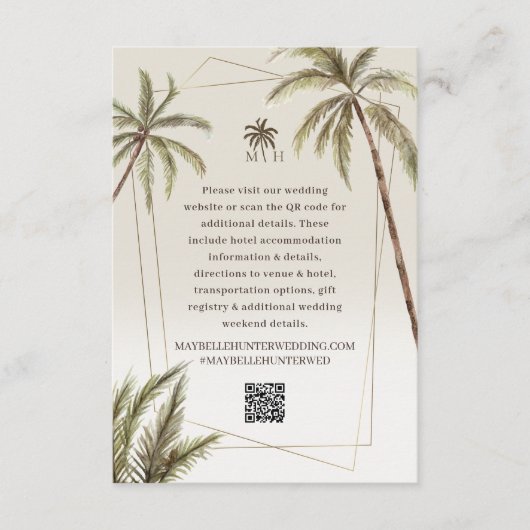 Tropische Waterverf Palm Trees Bohemian Wedding Informatiekaartje (Voorkant)