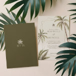 Tropische Waterverf Palm Trees Bohemian Wedding Kaart<br><div class="desc">Nodig je gasten uit voor je mooie strandbruiloft met ons boho tropische strandbruiloft. Het ontwerp is voorzien van handbeschilderde waterverf palmbomen. Modern faux goud geometrisch lijst met aangepaste palmboommonogram. Onze boho tropische bruiloft is perfect voor een strandthema of een bestemmings bruiloft. De achterkant is voorzien van een ontwerp van een...</div>