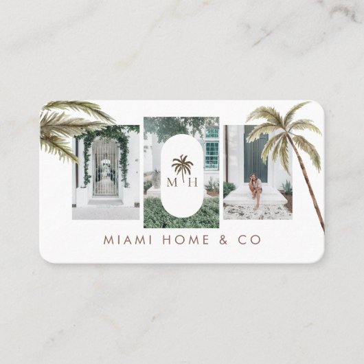 Tropische Waterverf Palm Trees Boho Foto Visitekaartje (Voorkant)