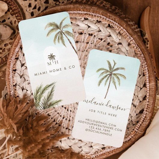 Tropische Waterverf Palm Trees Boho Monogram Visitekaartje