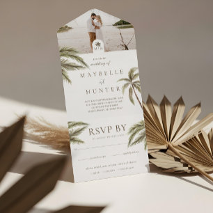 Tropische Waterverf Palm Trees Boho Wedding Foto All In One Uitnodiging