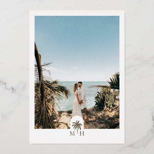 Tropische Waterverf Palm Trees Boho Wedding Foto Folie Uitnodiging (Achterkant)