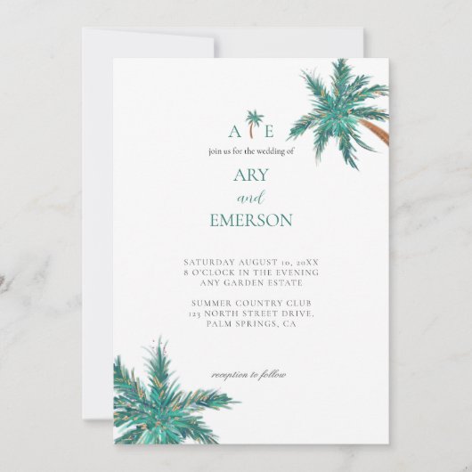 Tropische Waterverf Palm Trees Boho Wedding Foto Kaart (Voorkant)