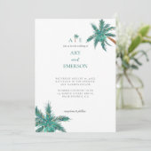 Tropische Waterverf Palm Trees Boho Wedding Foto Kaart (Staand voorkant)
