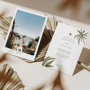 Tropische Waterverf Palm Trees Boho Wedding Foto Kaart