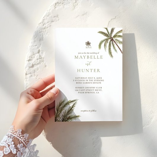 Tropische Waterverf Palm Trees Boho Wedding Foto Kaart