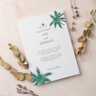 Tropische Waterverf Palm Trees Boho Wedding Foto Kaart