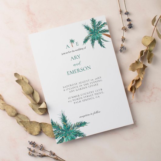 Tropische Waterverf Palm Trees Boho Wedding Foto Kaart