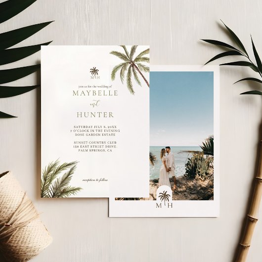 Tropische Waterverf Palm Trees Boho Wedding Foto Kaart