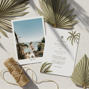 Tropische Waterverf Palm Trees Boho Wedding Foto Kaart