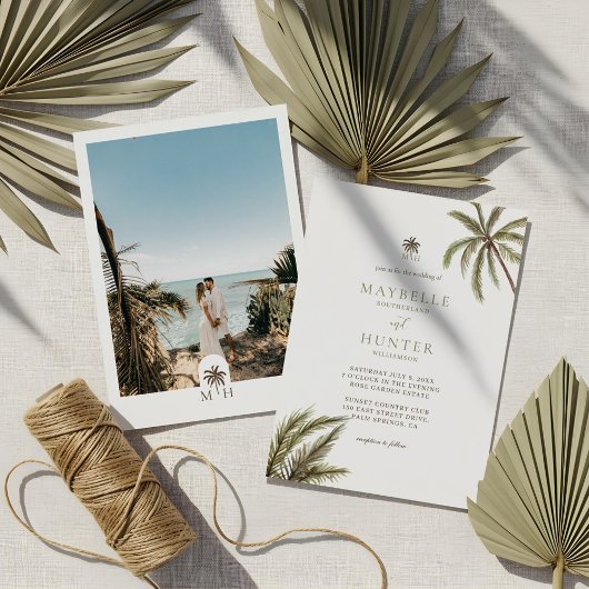 Tropische Waterverf Palm Trees Boho Wedding Foto Kaart