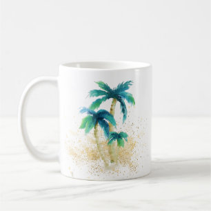 Tropische Waterverf Palm Trees Gold Sand Koffiemok