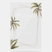 Tropische Waterverf Palm Trees Weddenschap Welkom Acryl Bord (Voorkant)