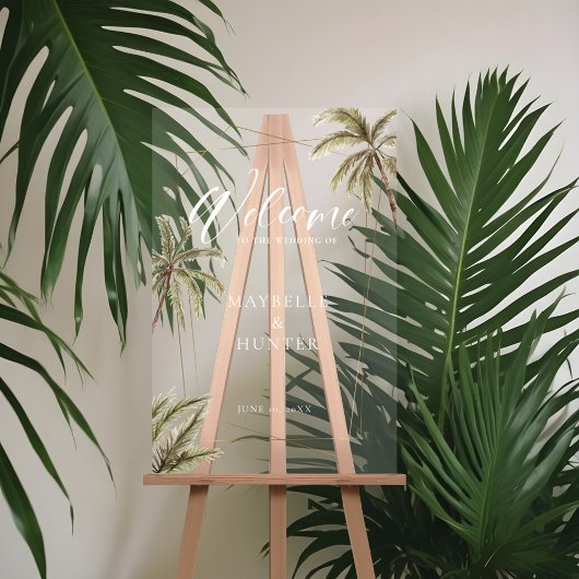 Tropische Waterverf Palm Trees Weddenschap Welkom Acryl Bord