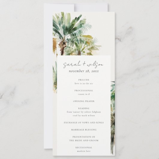 Tropische Waterverf Palm Trees Wedding Programme Kaart (Voorkant)