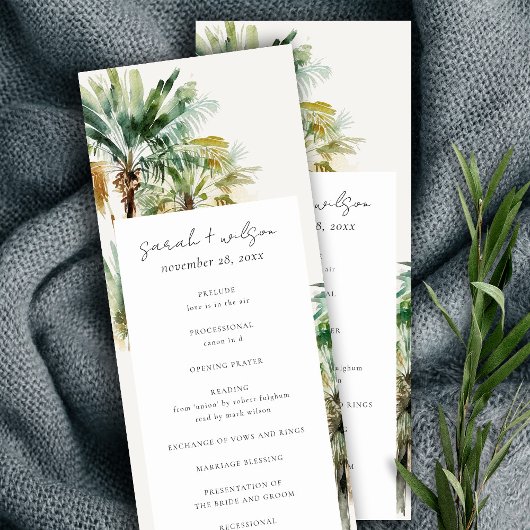 Tropische Waterverf Palm Trees Wedding Programme Kaart
