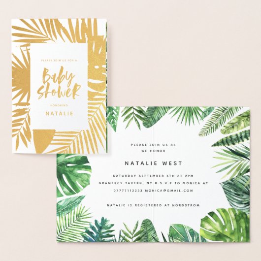Tropische waterverf palmblad baby shower uitnodigi folie kaarten (Display)