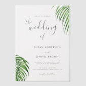 Tropische Waterverf Palmbladeren Elegant Huwelijk Vellum Uitnodigingen (Voorkant)